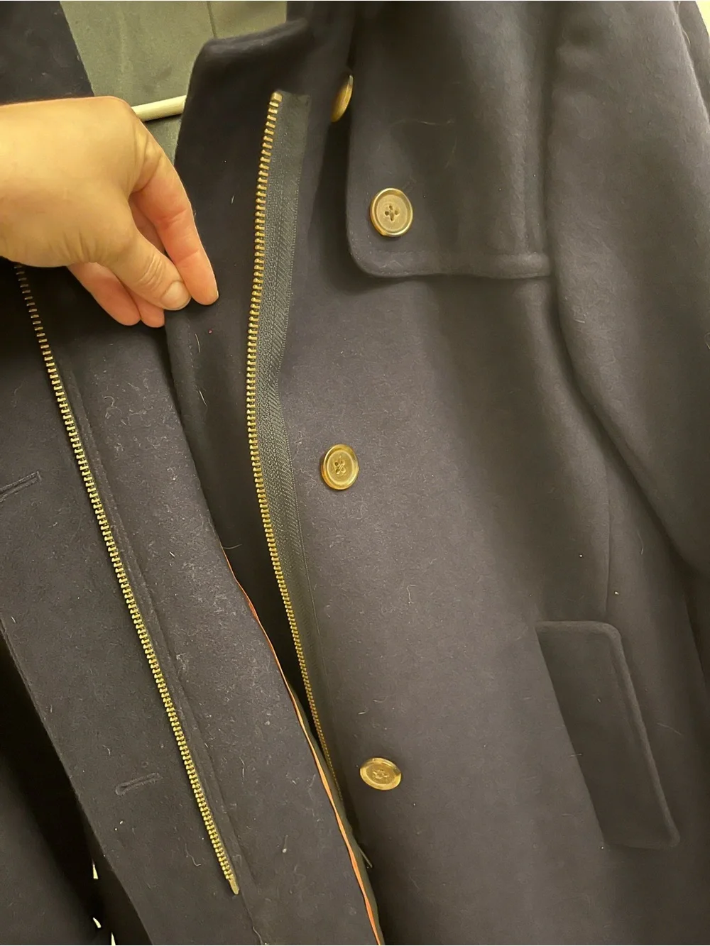J. Crew Navy Wool Pea Coat with Zip and Button Front - Picture 4 of 4